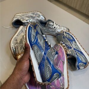 Bottega Veneta Blue and Silver Sneakers with Mesh Design
